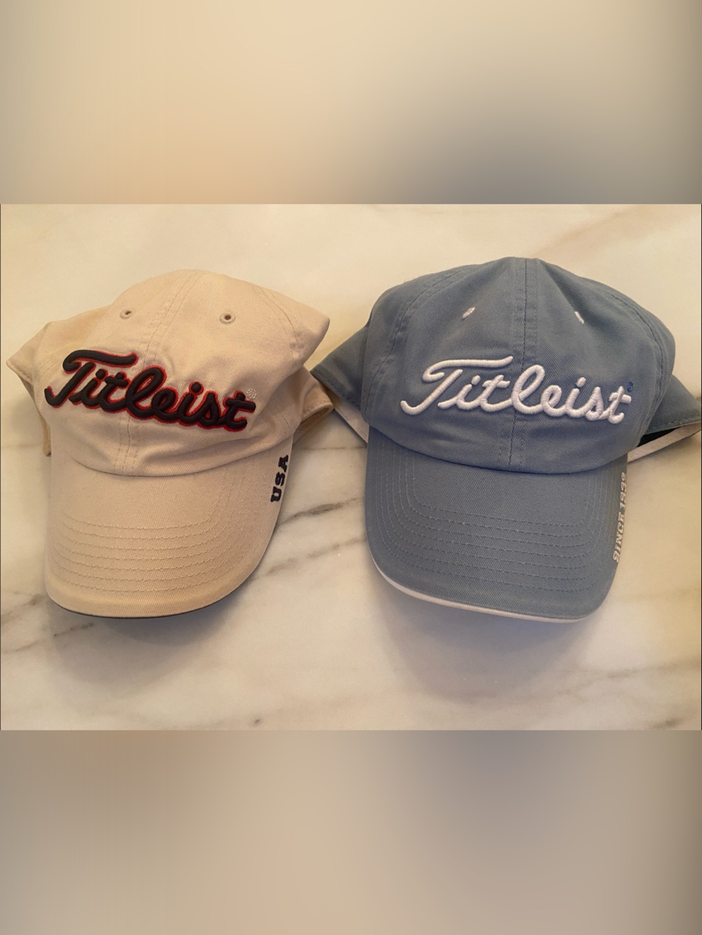 Titleist Beige & Dusty Blue Embroidered Golf Caps